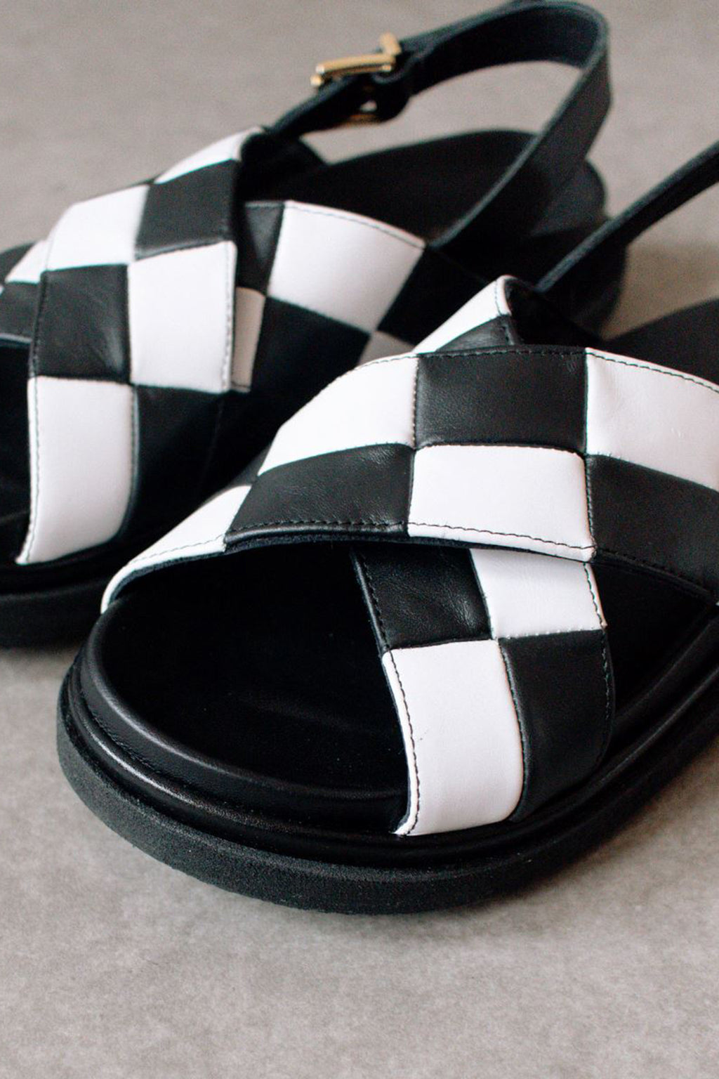 Marshmallow Scacchi Black and White Leather Sandal