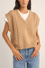 Finley Cable Knit Vest Sand