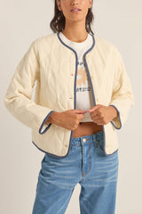 Check Quilted Jacket Cream