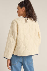 Check Quilted Jacket Cream