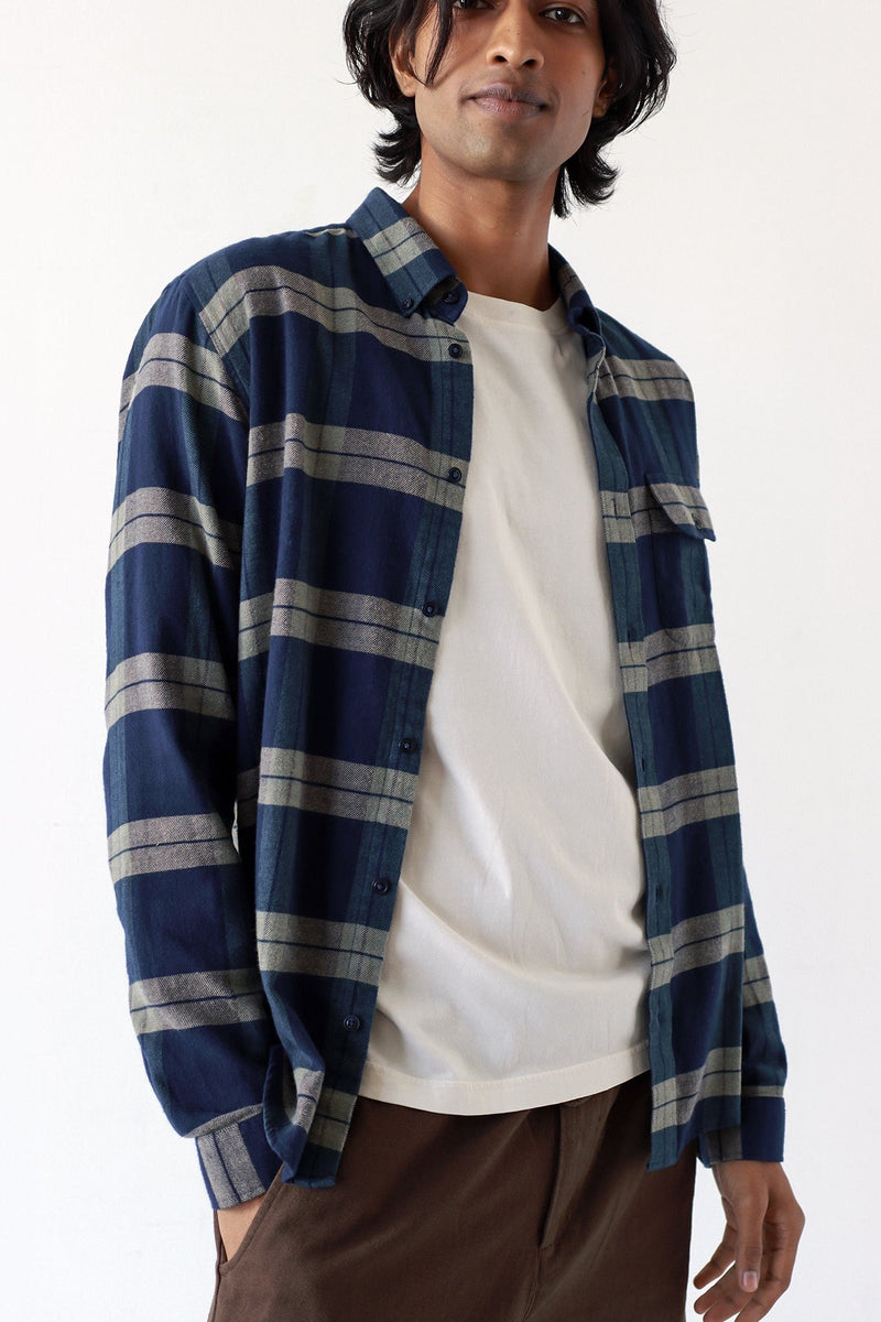 Larry Check Shirt Navy/Cornstalk