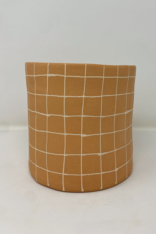 6 inch Grid Planter Gold and White