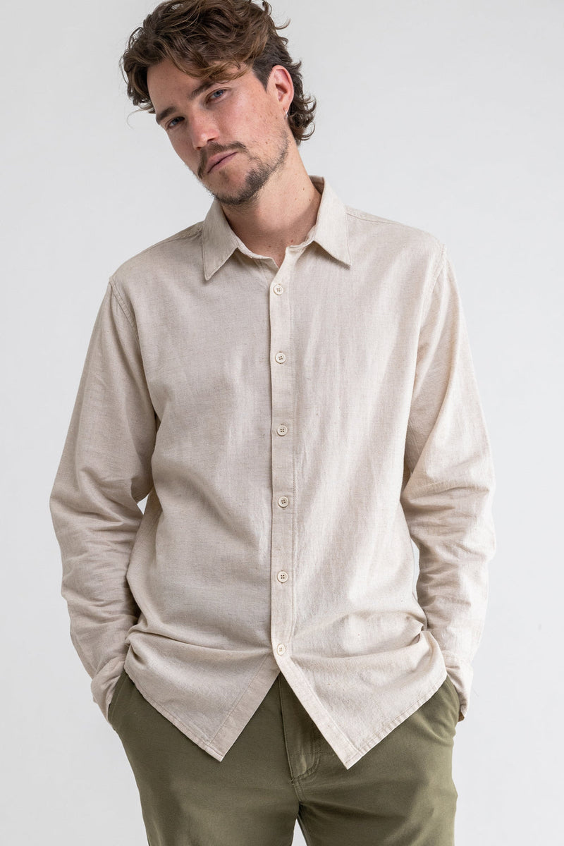 Classic Linen Long Sleeve Shirt Vintage White