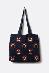 Floral Crochet Tote Navy Iris