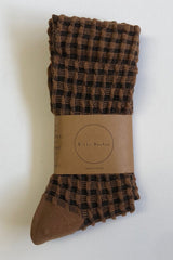 Gingham Waffle Socks Brown