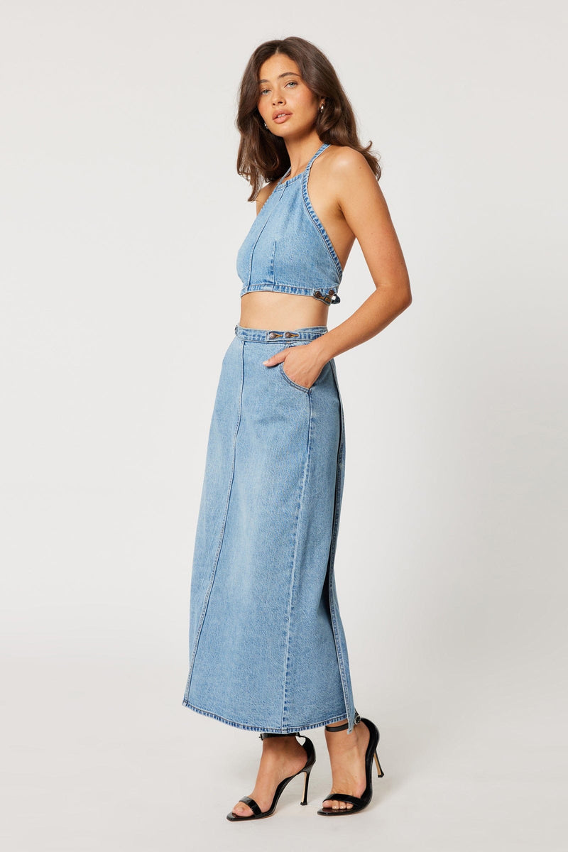 Charlie Denim Maxi Skirt Mid Vintage Blue