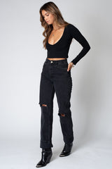 The V Neck Crop Top Black