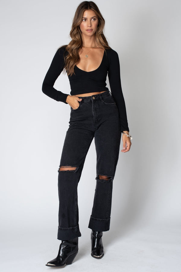 The V Neck Crop Top Black