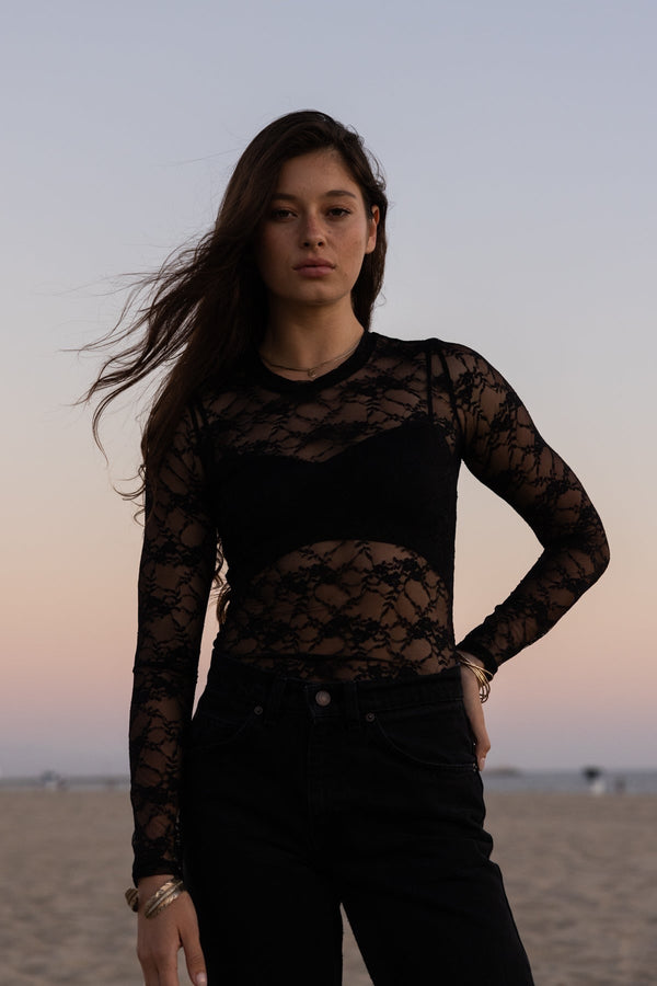 The Lace Long Sleeve Baby Tee Black