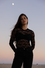 The Lace Long Sleeve Baby Tee Black