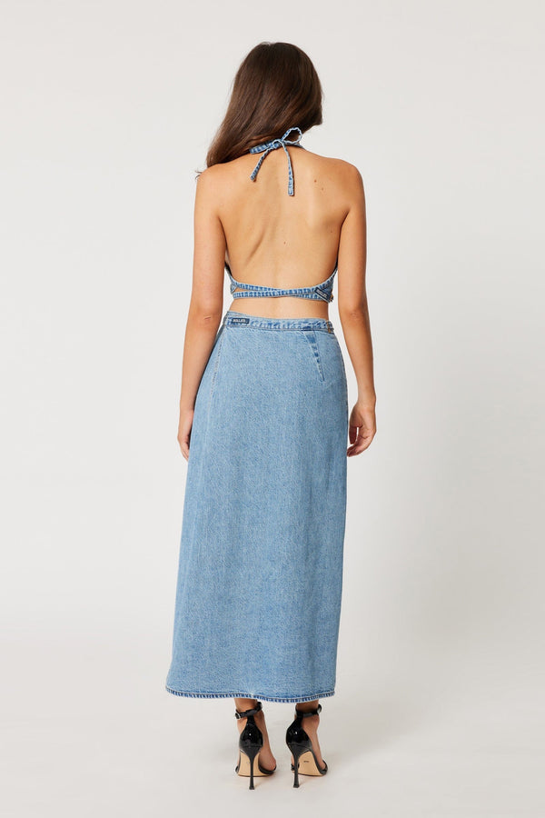 Charlie Denim Maxi Skirt Mid Vintage Blue