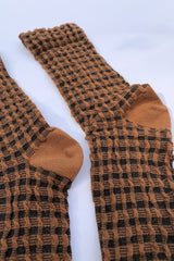 Gingham Waffle Socks Brown