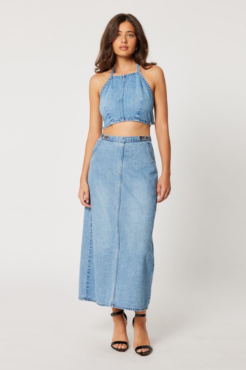 Charlie Denim Maxi Skirt Mid Vintage Blue