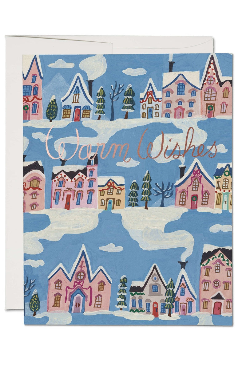 Warm Wishes Pink Houses Card